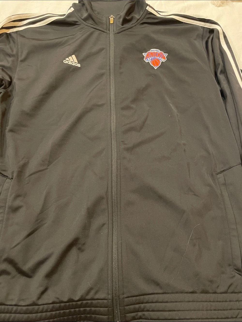 adidas Black Knicks Full-Zip Track Jacket with White Stripes- measurements added